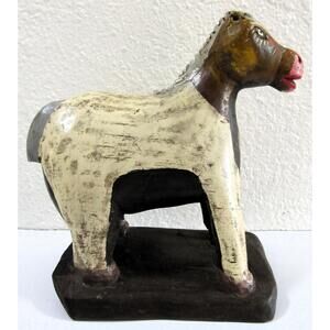 Old Wooden Nandi Figure Indian Hand Carved Horse Sculpture